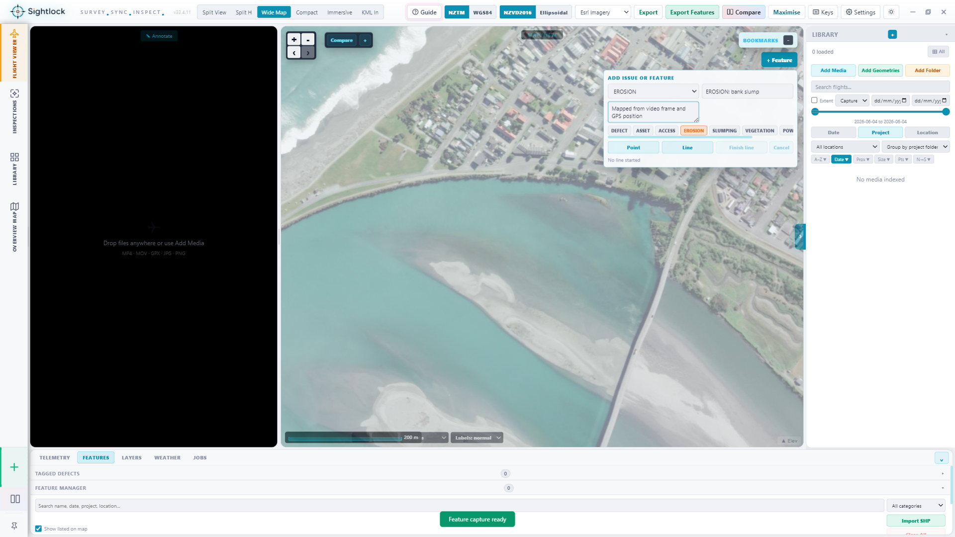Sightlock feature capture workflow in the map workspace